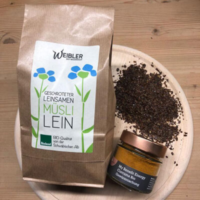 Geschroteter Leinsamen: Müslilein (500 g) mit My Benefit Energy Curcuma Bio (40 g)
